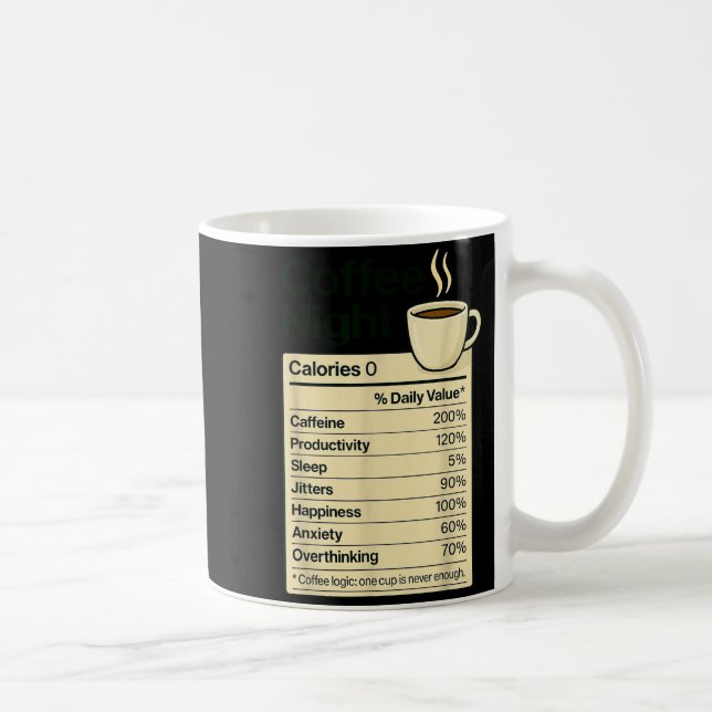 Taza De Café Coffee Lover Night Funny Nutrition Facts Costume F (Derecha)