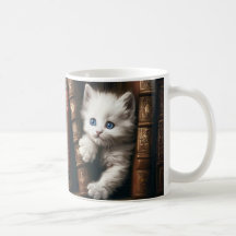 Coffee Mug Angora Kitten and Vintage Books vendido