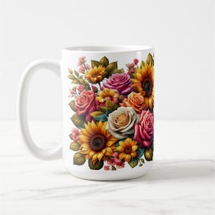 Taza De Café Coffee Mug - Bouquet floral, Rosas, girasoles