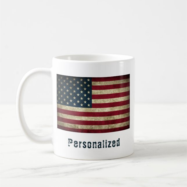 Taza De Café Coffee Mug con bandera de EE.UU. personalizada (Izquierda)