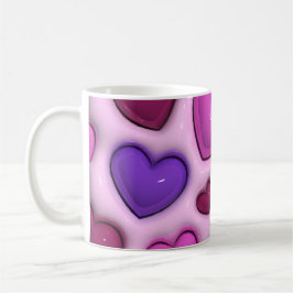 Taza De Café Coffee Mug Con Corazones Glossy 3D