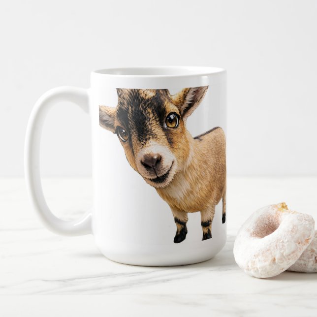 Taza De Café Coffee Mug - Cute Goat Peeking (Con donut)