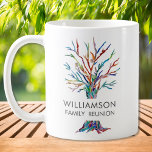 Taza De Café Coffee Mug de Reunión Familiar Personalizada<br><div class="desc">Este elegante tazón de la Familia Reunión cuenta con un colorido árbol familiar de mosaicos. Fácil personalizable con el nombre de su familia. Porque creamos nuestra propia obra de arte no encontrarás esta imagen exacta de otros diseñadores. Utilice la opción Personalizar adicional para cambiar el tamaño, estilo o color del...</div>