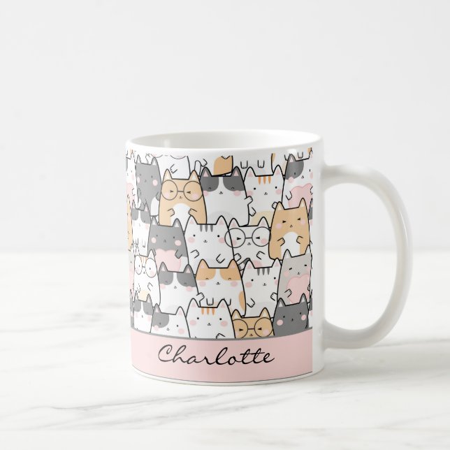 Taza De Café Coffee Mug del patrón de Kawaii del gato lindo (Derecha)