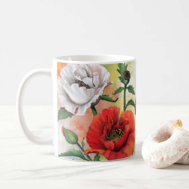 Taza De Café Coffee Mug Flores de amapola (Con donut)