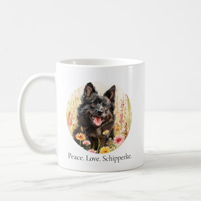 Taza De Café Coffee Mug – Peace Love Schipperke Dog Mug (Izquierda)