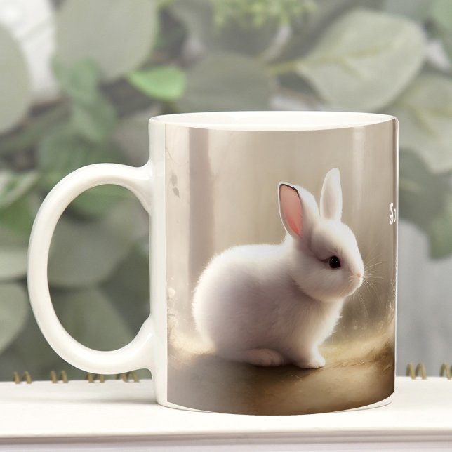 Taza De Café Coffee Mug Personalizado De Cuta Acuarela Bunny (Cute Watercolor Bunny Personalized Coffee Mug)