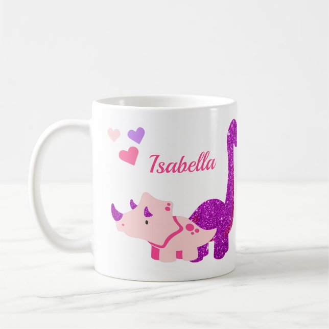 Taza De Café Coffee Mug Personalizado Girly Dinosaur Pink (Izquierda)