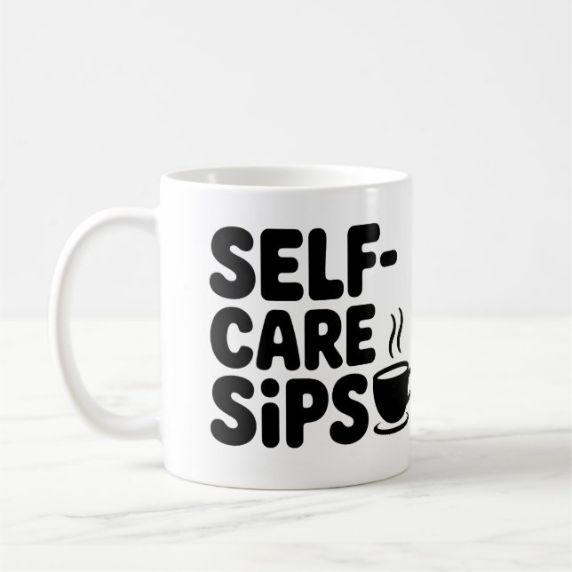 Taza De Café Coffee Mug Sips De Autocuidado (Izquierda)