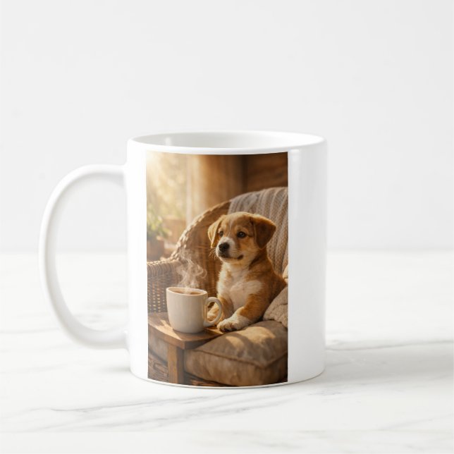 Taza De Café  Coffee Mug  Sunny Morning Cozy Puppy  (Izquierda)
