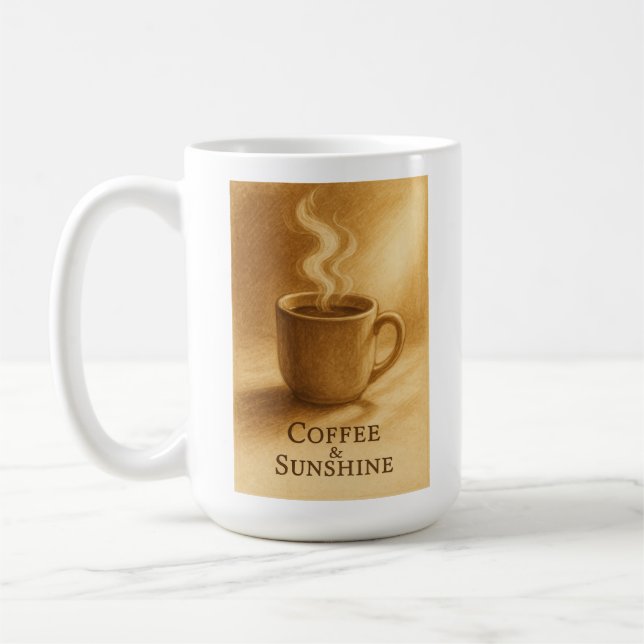 Taza De Café Coffee & Sunshine – Cozy Morning Sepia Art (Izquierda)