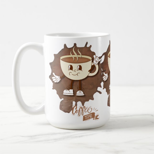 Taza De Café **Coffee Time – Cute Smiling Cup Steam  (Izquierda)