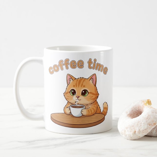 Taza De Café Coffee Time Kitty Mug | Gift For Cat Lovers (Con donut)