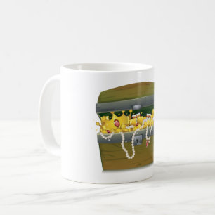 Taza De Café Cofre del Tesoro Pirata con Joyas y Espada