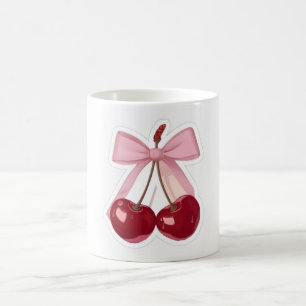 Taza De Café Cofre Estético Rosa Coquette y Cereza Roja Café M