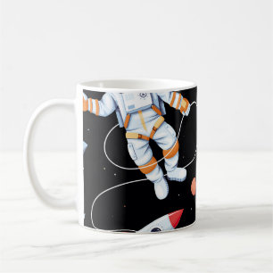 Taza De Café Cohete astronauta: Patrón de espacio vintage sin f