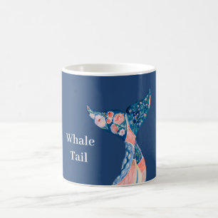Taza De Café Cola de ballena floral melocotón azul