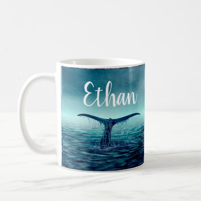 Taza De Café Cola de la ballena sobre personalizado del océano (Izquierda)
