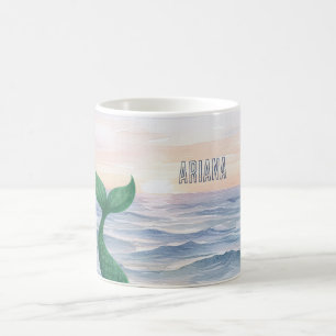 Taza De Café Cola de sirena verde puesta de sol océano