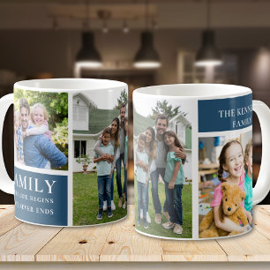 Taza De Café Colage de 3 Fotos Moderno Familia Cita de Amor Azu