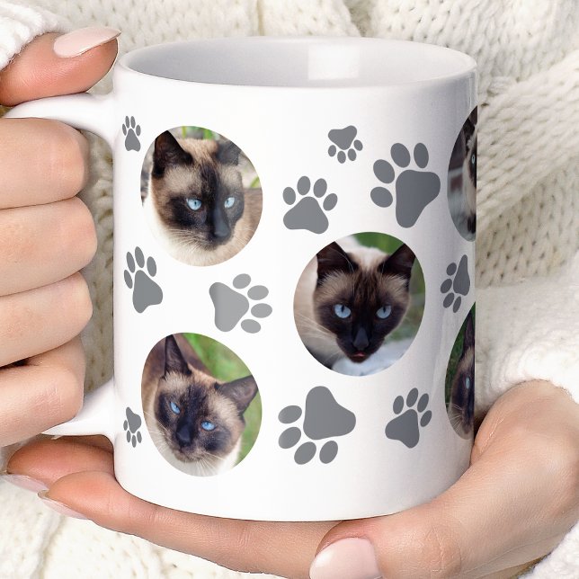Taza De Café Colage de 8 fotos de huella de gato gris (Subido por el creador)