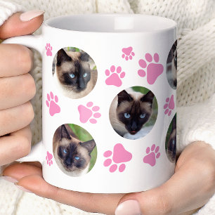 Taza De Café Colage de 8 fotos de huella de gato rosa