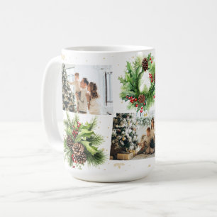 Taza De Café Colage de Foto de Piñas y Bayas de Acebo Navidad