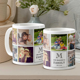 Taza De Café Colage de fotos 9 y texto personalizado con monogr