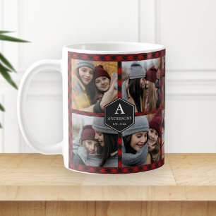 Taza De Café Colage de fotos de leñador a cuadros rojos búfalo