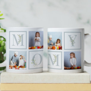 Taza De Café Colage de Fotos de Mamá con Letras Acuarela