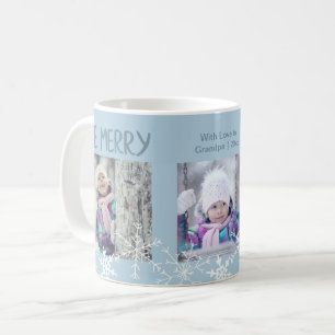 Taza De Café Colage de Fotos de Navidad Sé Alegre Copos de Niev