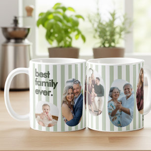 Taza De Café Colage de Fotos Familiares con Franja Verde Salvia