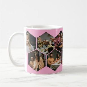 Taza De Café Colage de fotos geométrico de hexágono rosa claro 