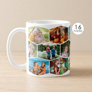 Taza De Café Colage de fotos Hexágono 16 Patrón moderno envolve