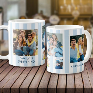 Taza De Café Colage de Fotos Moderno de Rayas Azul Pastel Famil