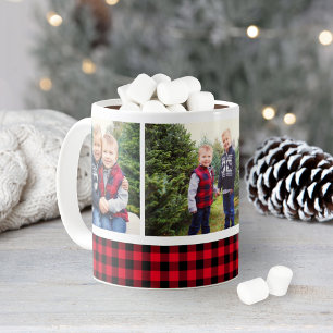 Taza De Café Colage de fotos navideñas de cuadros escoceses roj