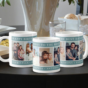 Taza De Café Colage de Fotos Verde Feliz Cumpleaños Mejor Papá