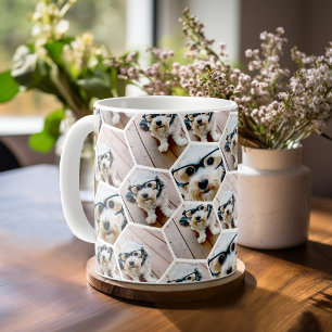 Taza De Café Colaje de 4 fotos - patrón divertido de hexágonos