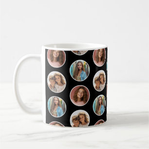 Taza De Café Colaje de borde de círculo de 3 fotos - Blanco y n