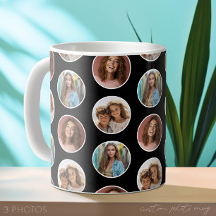 Taza De Café Colaje de borde de círculo de 3 fotos - Blanco y n