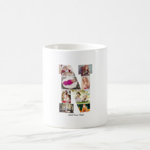 Taza De Café Colaje de Fotos con Letra N en Blanco y Negro