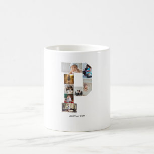 Taza De Café Colaje de fotos con letra P en blanco y negro