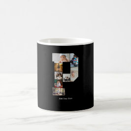 Taza De Café Colaje de fotos con letra P en blanco y negro