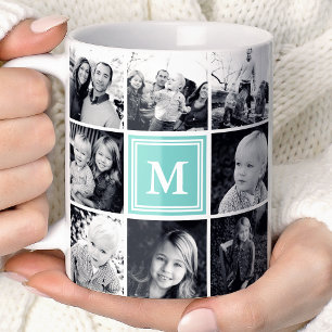 Taza De Café Colaje de Fotos Cuadrado Personalizado con Monogra