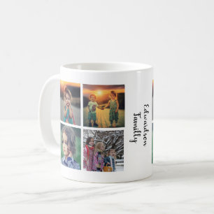 Taza De Café Colaje de fotos de familia moderno monograma nombr