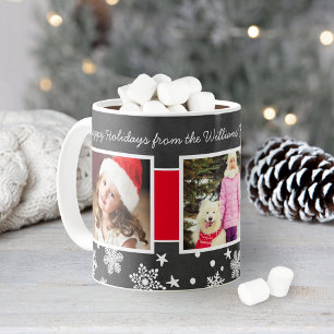 Taza De Café Colaje de fotos de Navidad en pizarra negra festiv