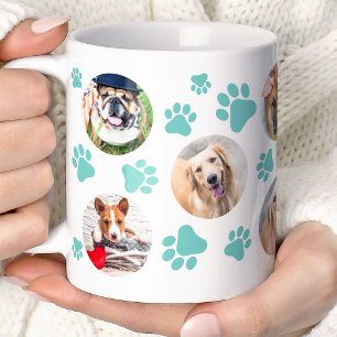 Taza De Café Colaje de fotos de perro Teal Pawprint 8