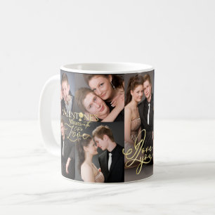 Taza De Café Colaje de Fotos Elegantes de San Valentín en Dorad