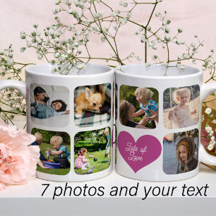 Taza De Café Colaje de fotos familiares 7 fotos con texto de no