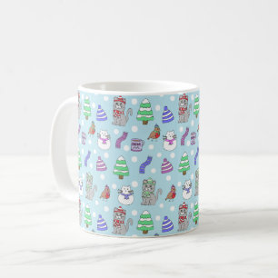 Taza De Café Colaje de gato lindo de invierno
